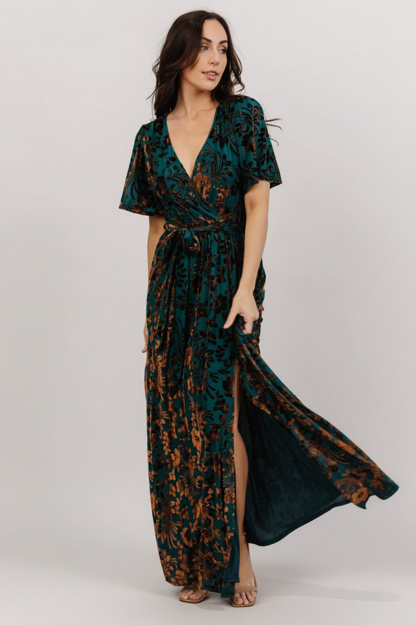 Uma Velvet Maxi Dress | Baltic Born Bronze + Jade