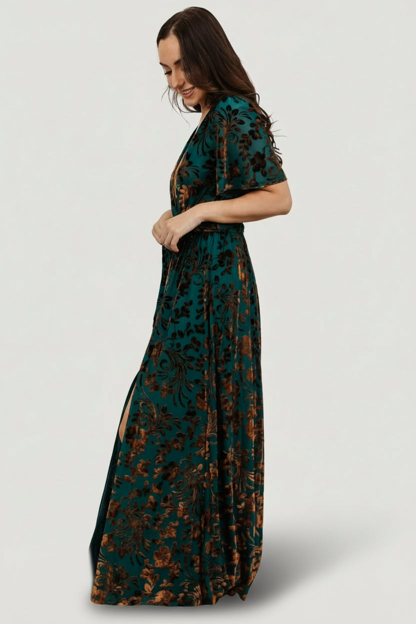 Uma Velvet Maxi Dress | Baltic Born Bronze + Jade