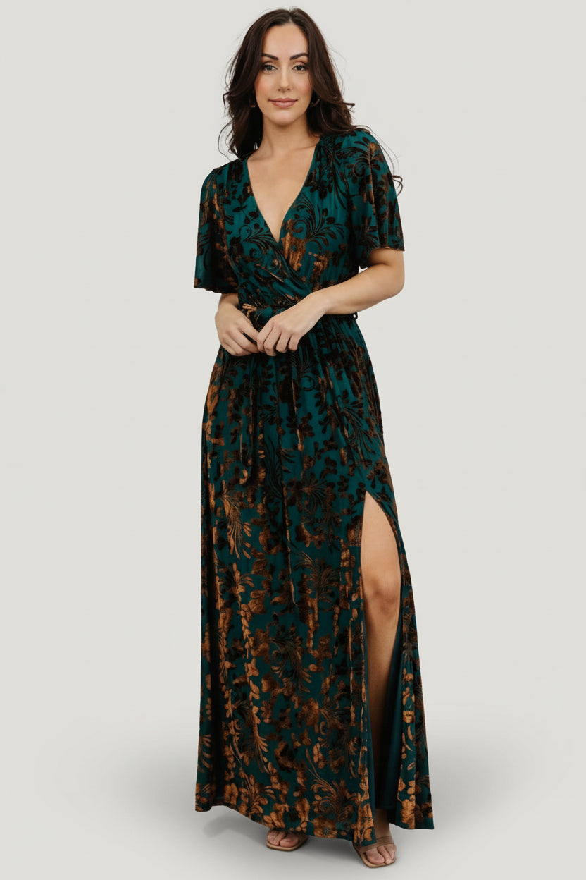 Uma Velvet Maxi Dress | Baltic Born Bronze + Jade