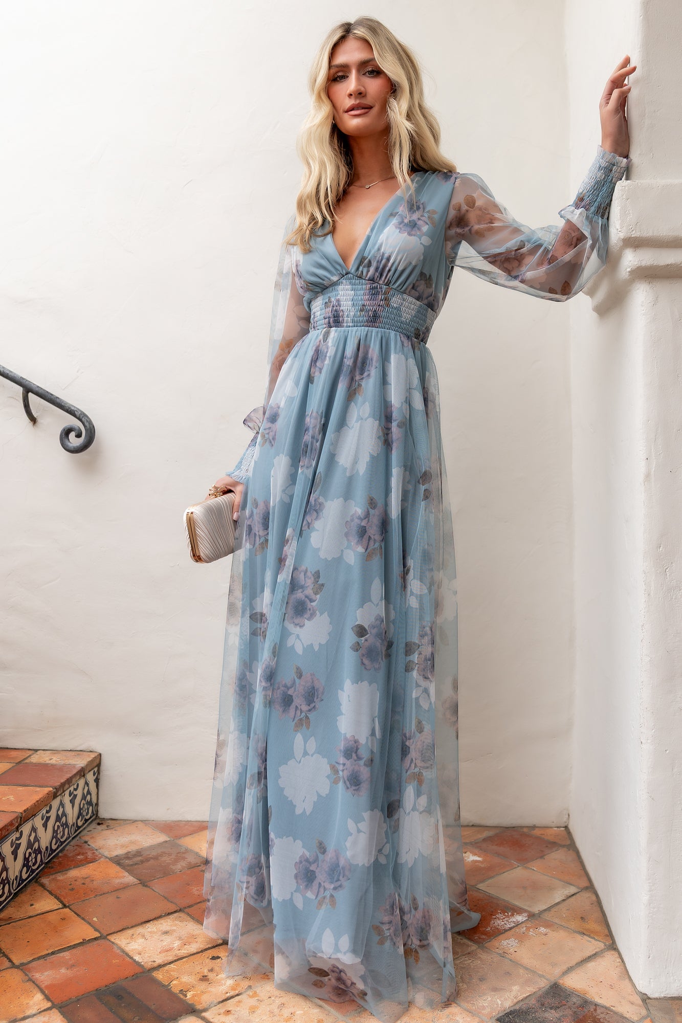 Layla Tulle Maxi Dress | Baltic Born Light Blue Floral