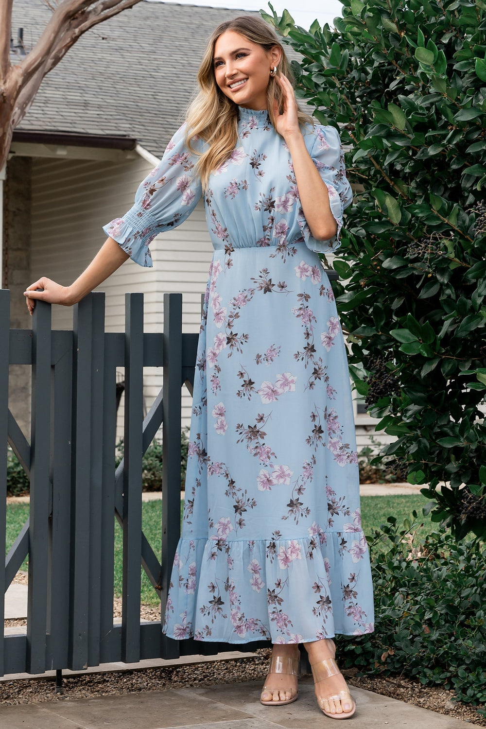 Marie Mock Neck Maxi Dress | Baltic Born Sky Blue Floral