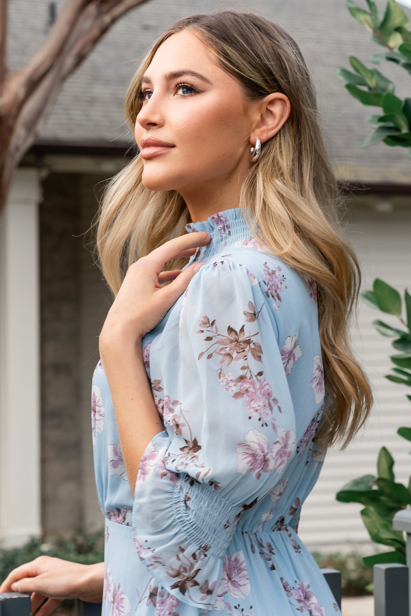 Marie Mock Neck Maxi Dress | Baltic Born Sky Blue Floral
