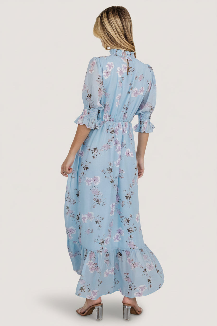 Marie Mock Neck Maxi Dress | Baltic Born Sky Blue Floral