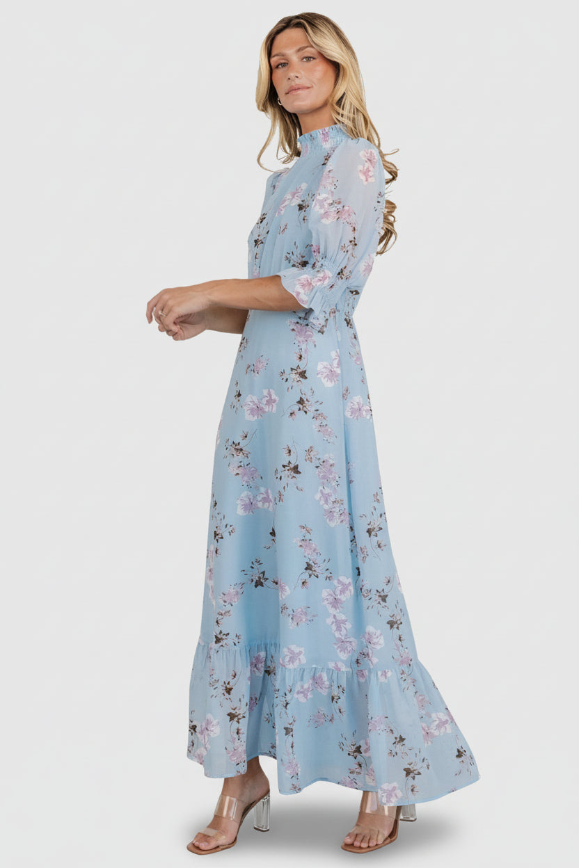 Marie Mock Neck Maxi Dress | Baltic Born Sky Blue Floral