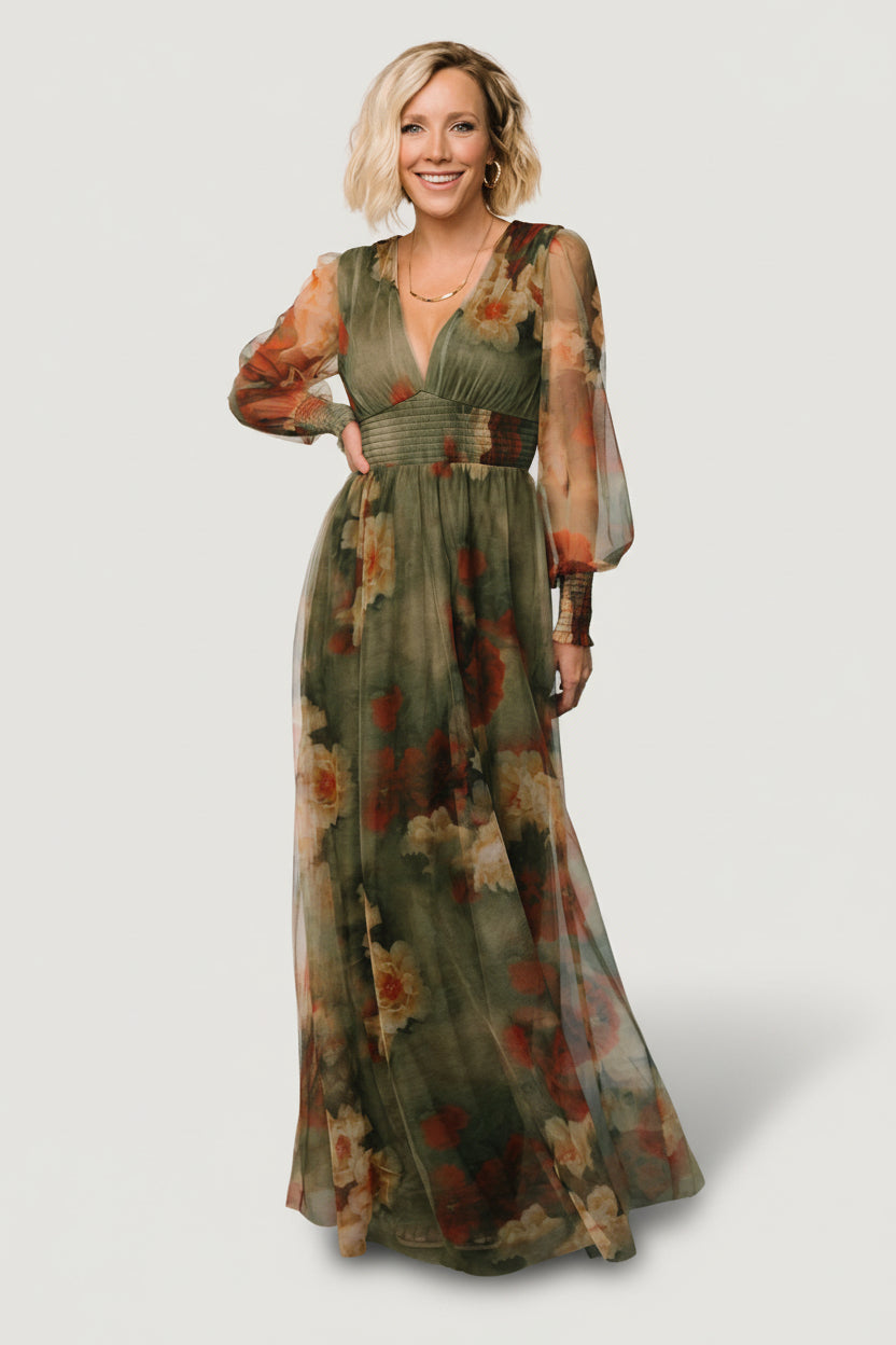 Layla Tulle Maxi Dress | Baltic Born Olive + Rust