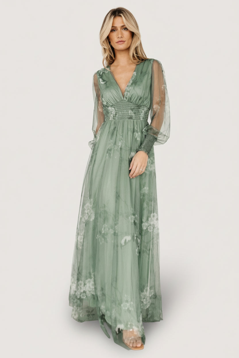 Layla Tulle Maxi Dress | Baltic Born Dusty Green Floral
