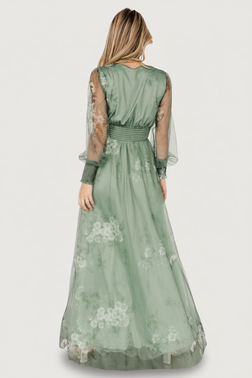 Layla Tulle Maxi Dress | Baltic Born Dusty Green Floral