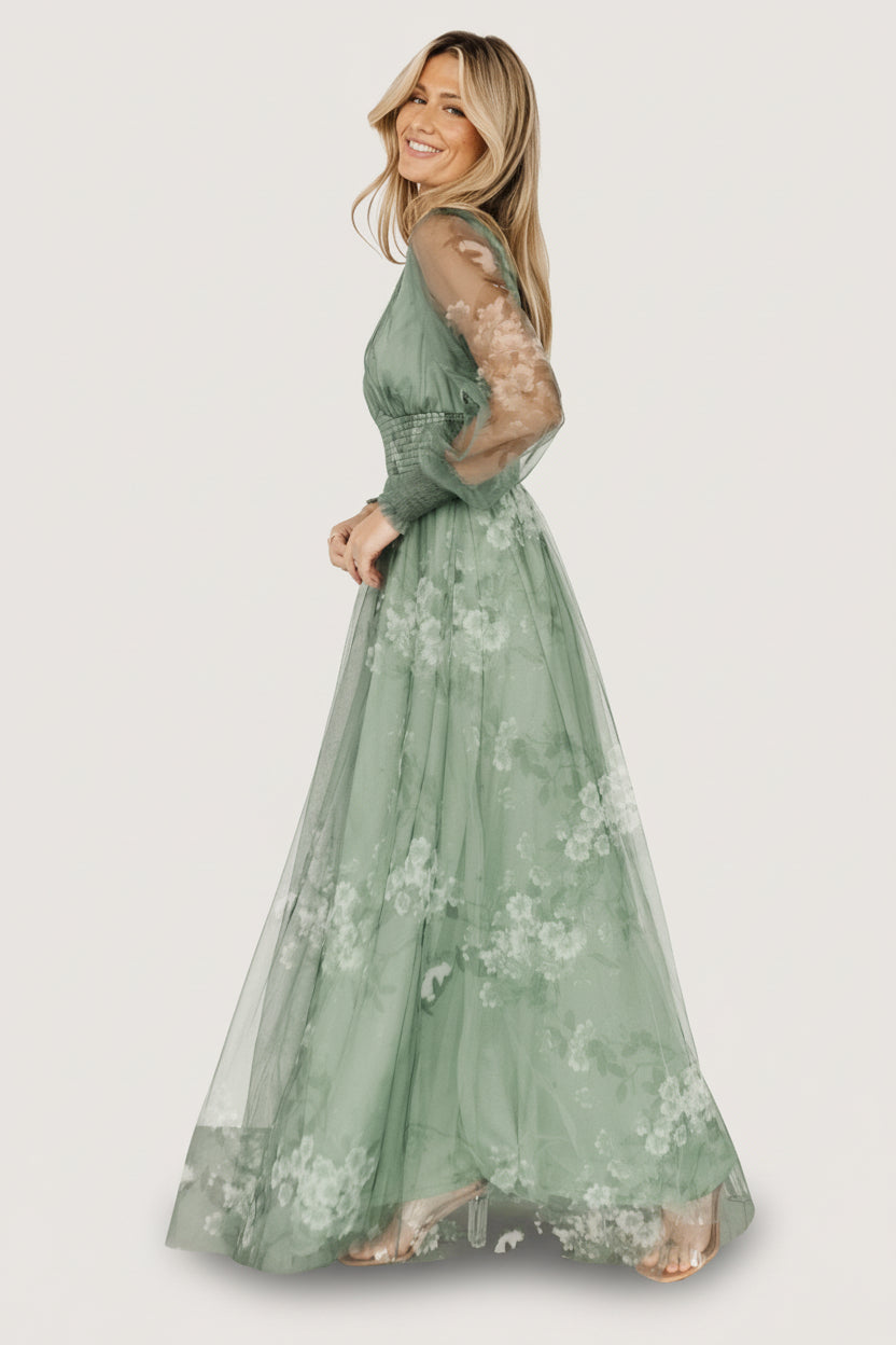 Layla Tulle Maxi Dress | Baltic Born Dusty Green Floral
