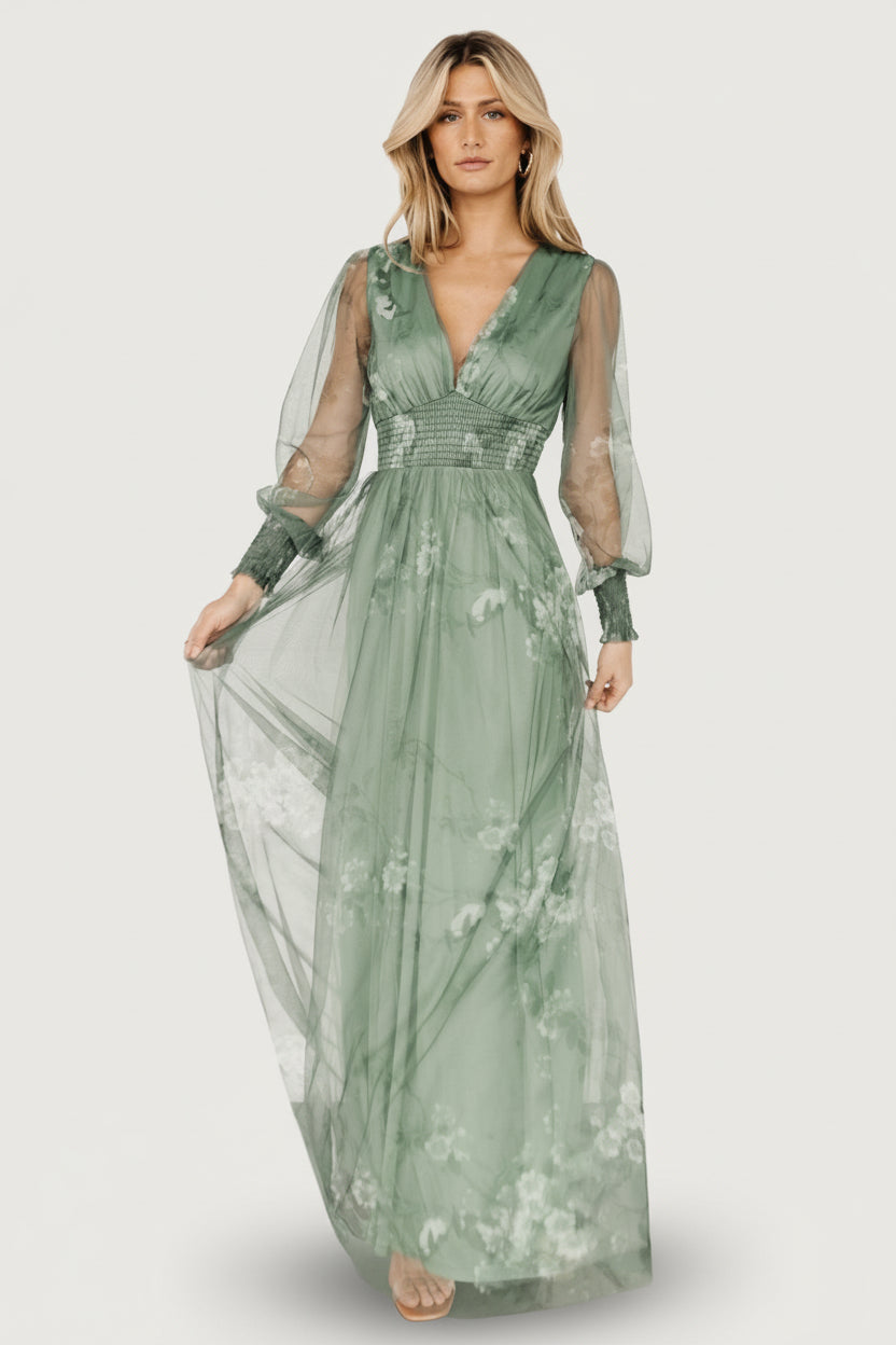 Layla Tulle Maxi Dress | Baltic Born Dusty Green Floral