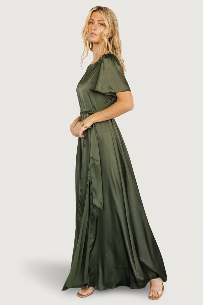 Agnes Satin Maxi Dress | Baltic Born Juniper Green