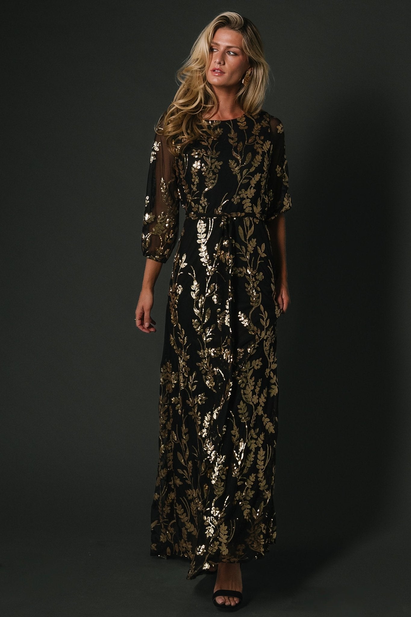 Destiny Sequin Maxi Dress | Baltic Born Black + Gold