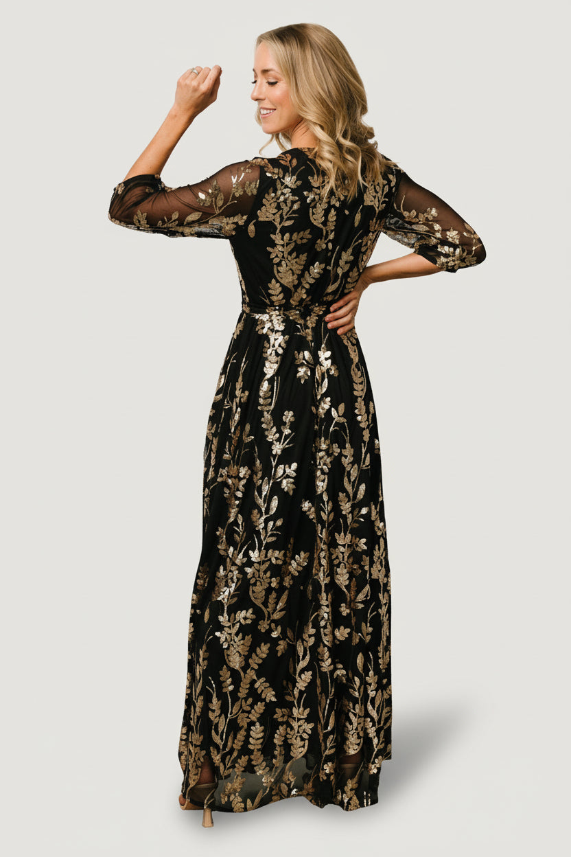 Destiny Sequin Maxi Dress | Baltic Born Black + Gold