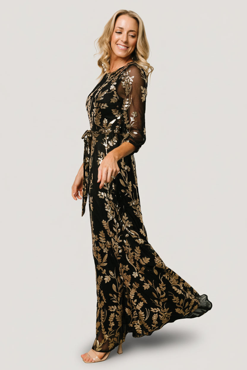 Destiny Sequin Maxi Dress | Baltic Born Black + Gold