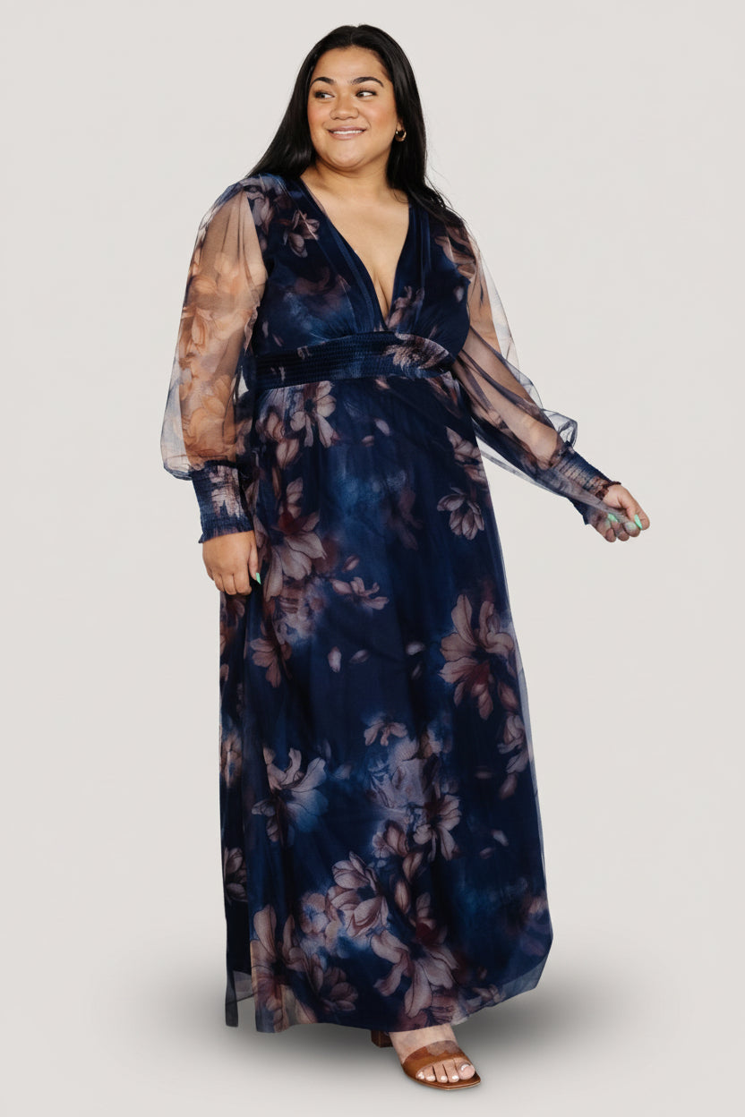 Layla Tulle Maxi Dress | Baltic Born Dark Blue Floral