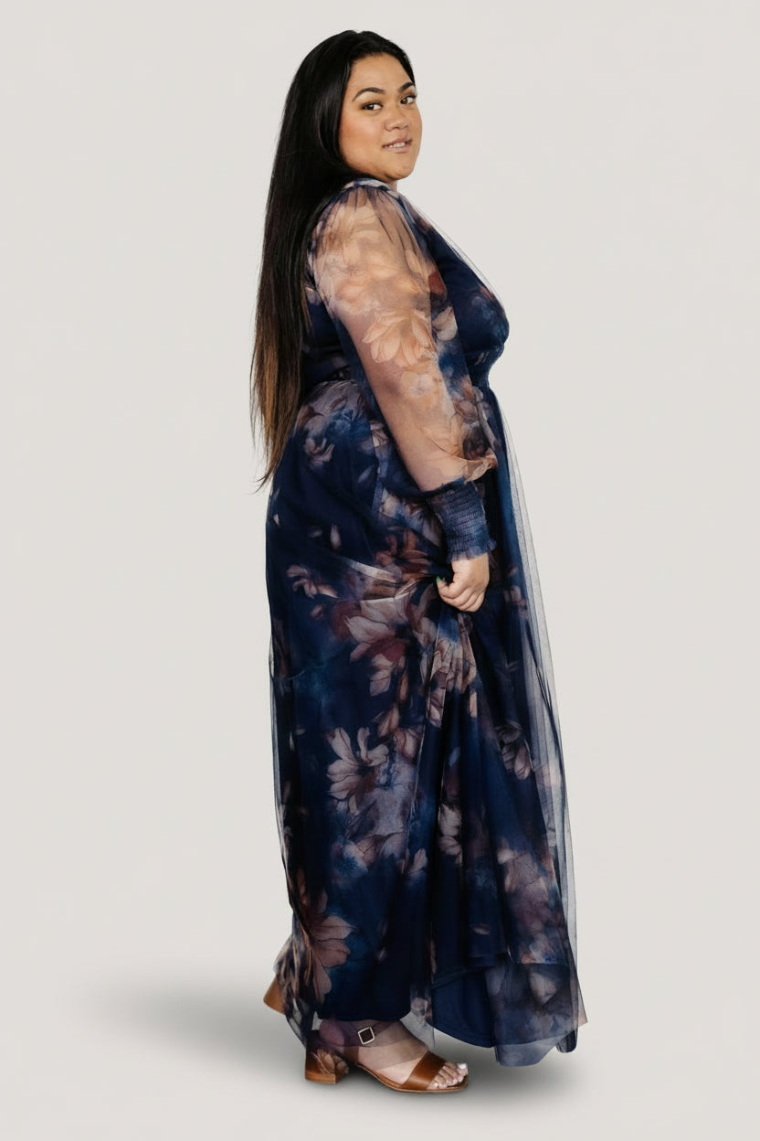 Layla Tulle Maxi Dress | Baltic Born Dark Blue Floral