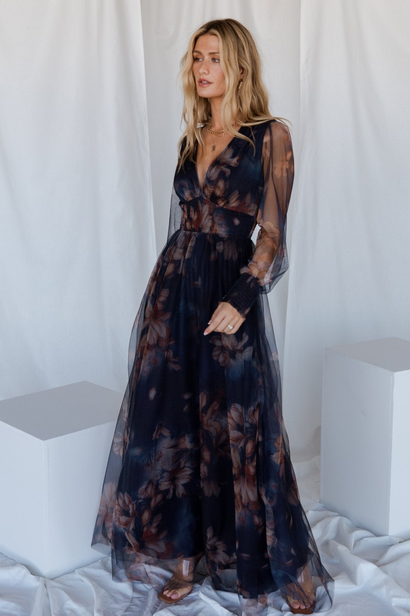 Layla Tulle Maxi Dress | Baltic Born Dark Blue Floral