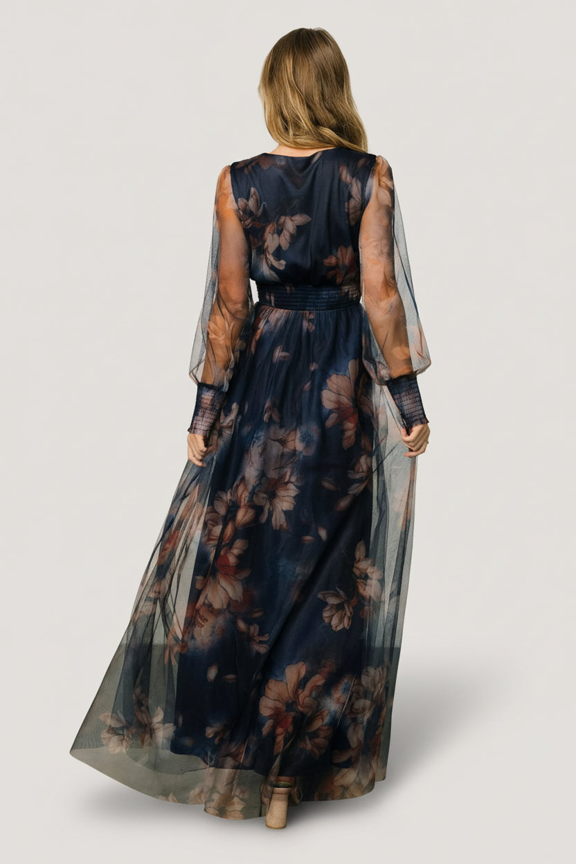 Layla Tulle Maxi Dress | Baltic Born Dark Blue Floral
