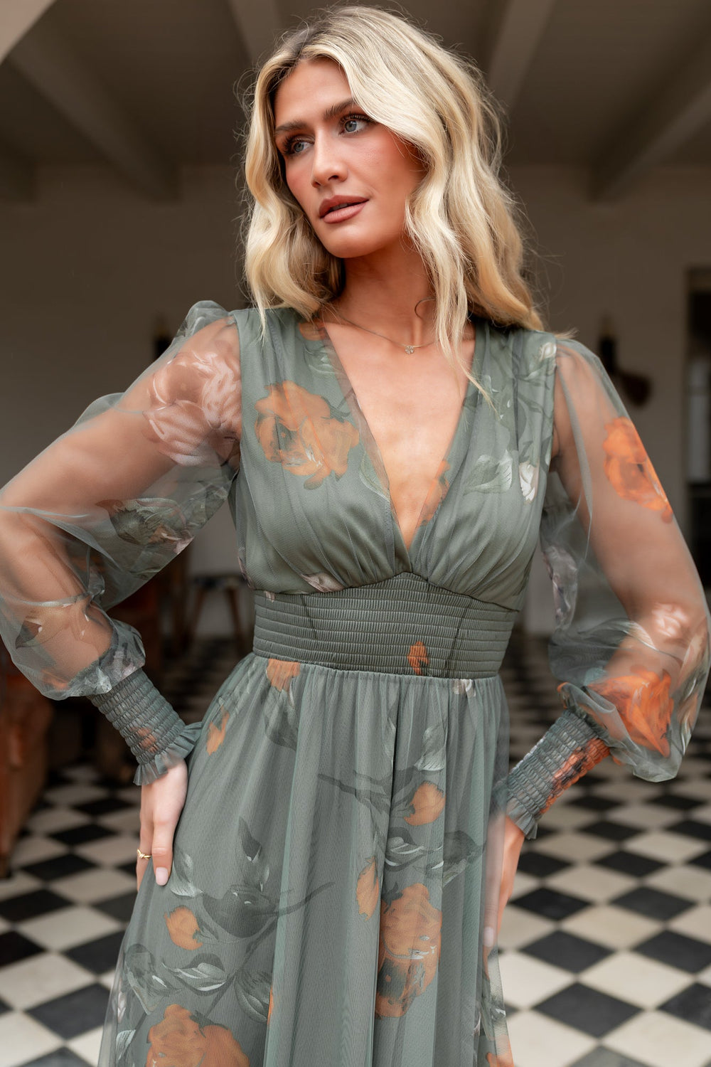 Layla Tulle Maxi Dress | Baltic Born Dusty Olive Floral