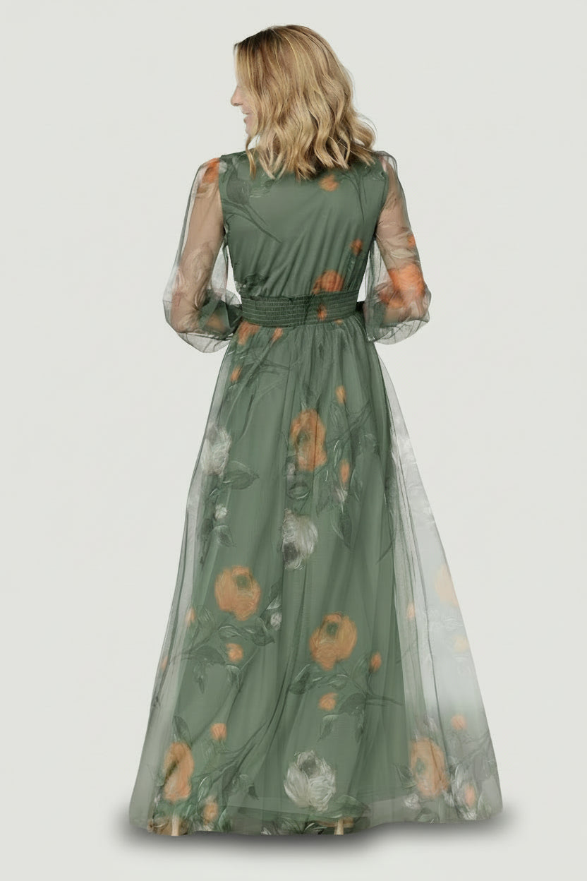 Layla Tulle Maxi Dress | Baltic Born Dusty Olive Floral