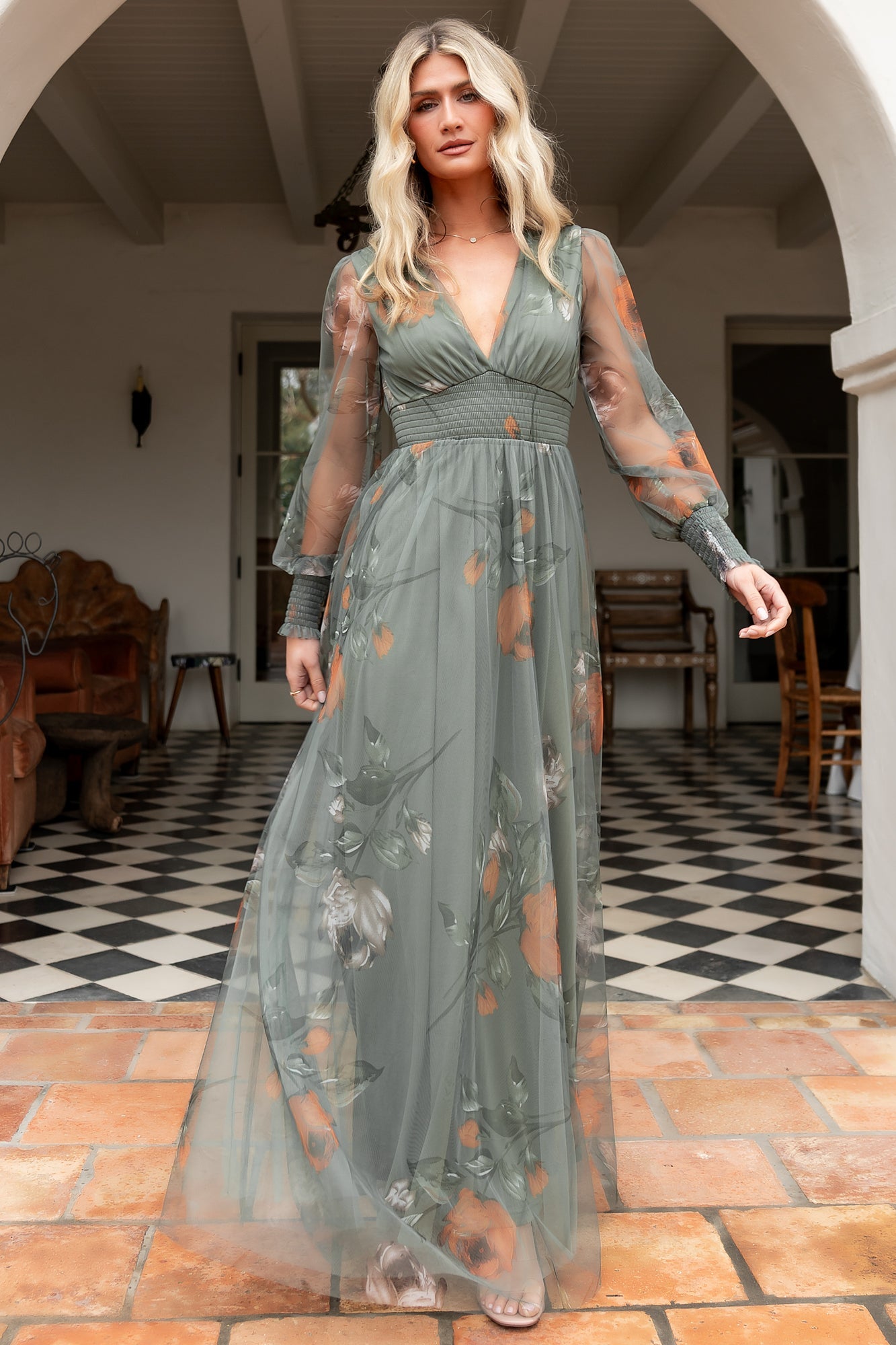 Layla Tulle Maxi Dress | Baltic Born Dusty Olive Floral
