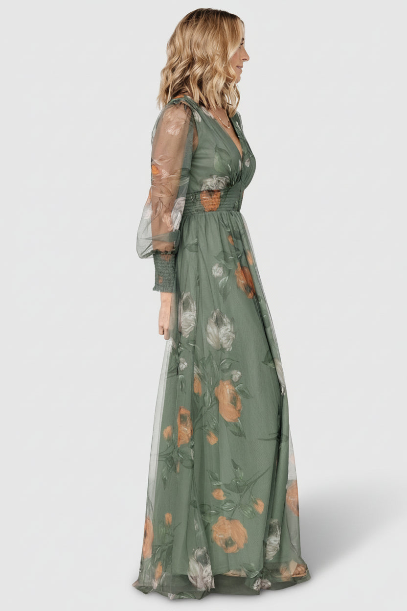 Layla Tulle Maxi Dress | Baltic Born Dusty Olive Floral