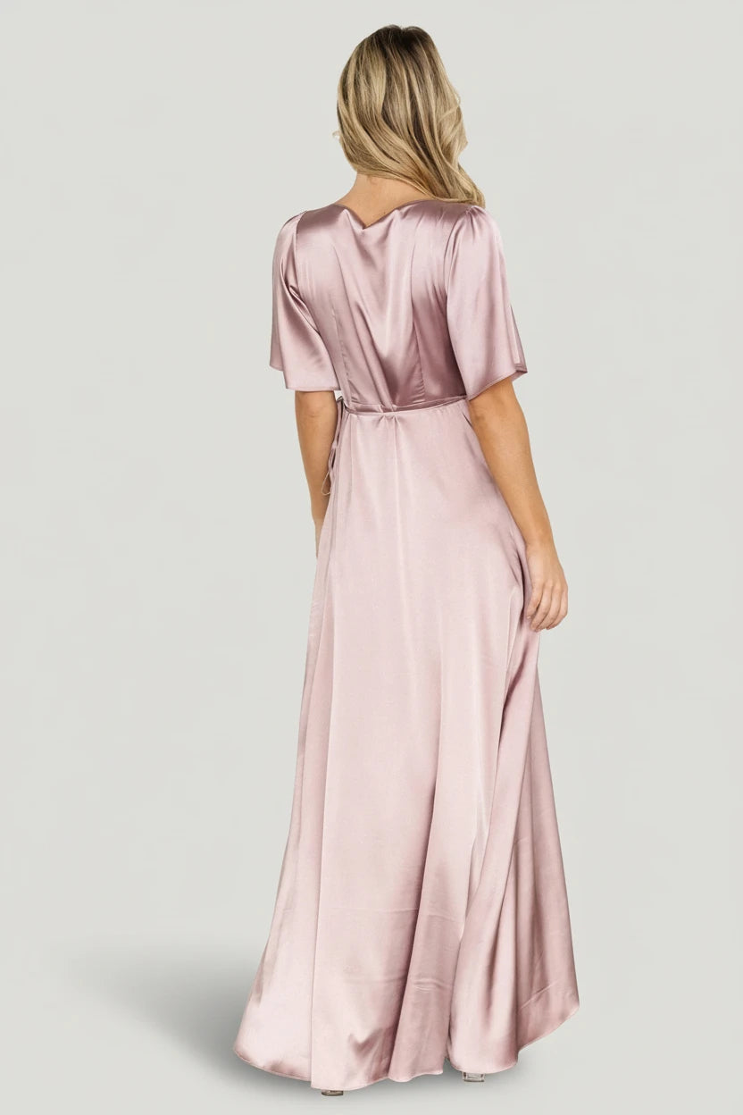 Vara Satin Maxi Wrap Dress | Baltic Born Lilac
