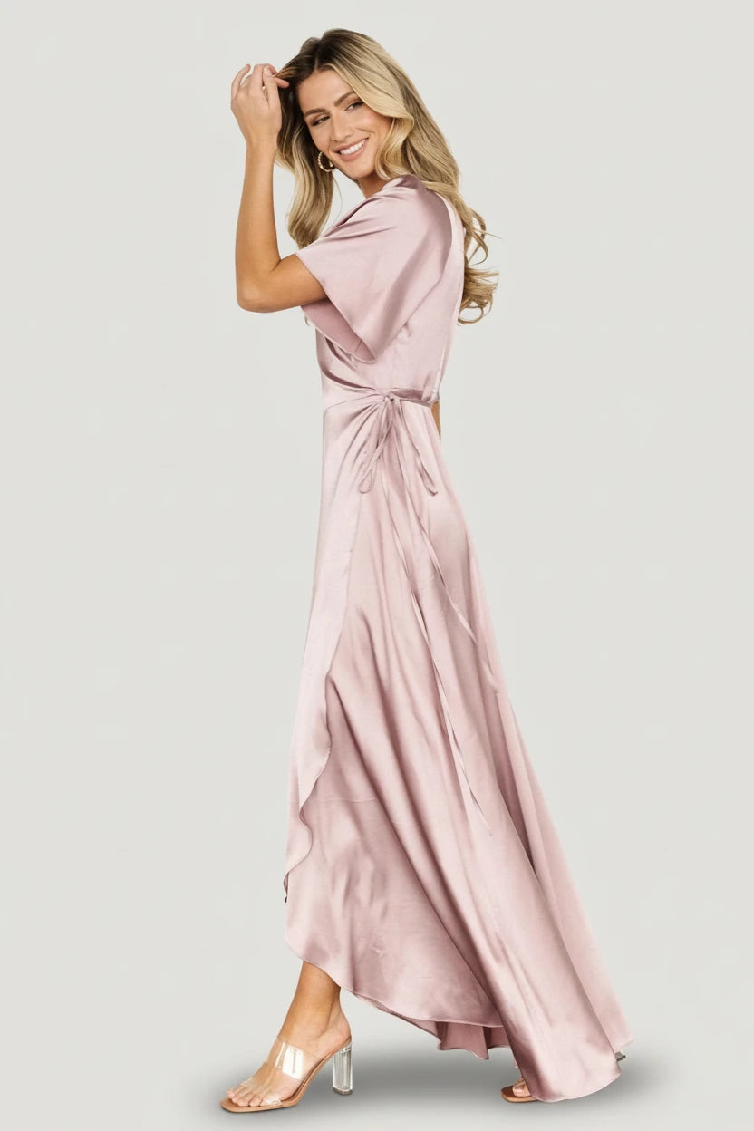 Vara Satin Maxi Wrap Dress | Baltic Born Lilac