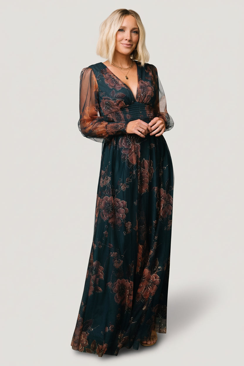 Layla Tulle Maxi Dress | Baltic Born Copper + Blue Metallic