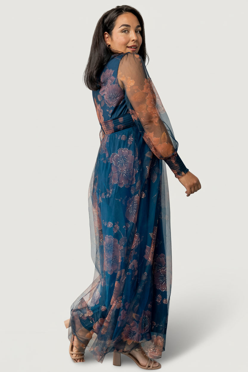 Layla Tulle Maxi Dress | Baltic Born Copper + Blue Metallic