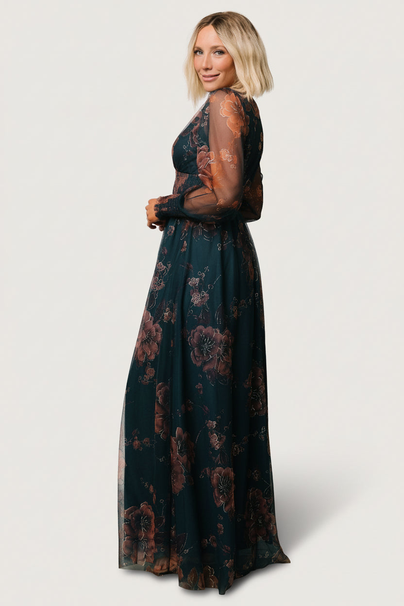 Layla Tulle Maxi Dress | Baltic Born Copper + Blue Metallic