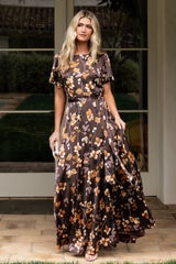 Agnes Satin Maxi Dress | Baltic Born Brown Floral