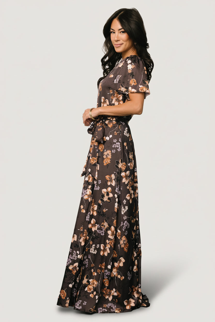 Agnes Satin Maxi Dress | Baltic Born Brown Floral