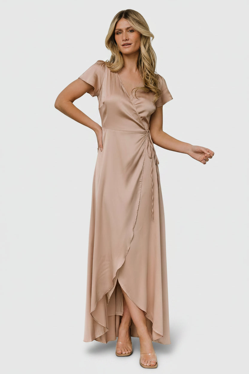 Krystal Satin Wrap Gown | Baltic Born Champagne
