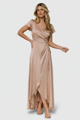 Krystal Satin Wrap Gown | Baltic Born Champagne