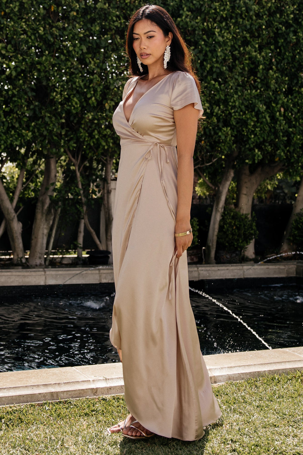 Krystal Satin Wrap Gown | Baltic Born Champagne