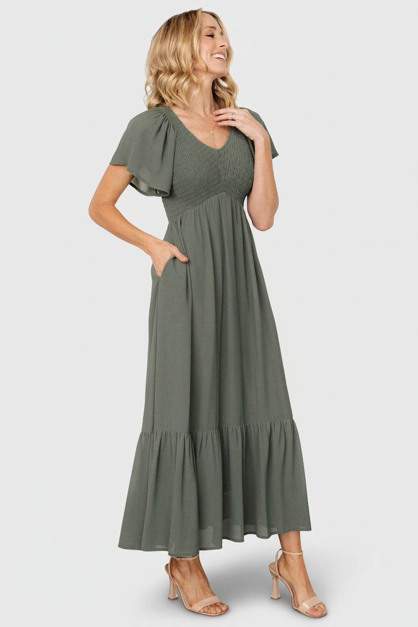 Monica Smocked Dress | Baltic Born Dark Sage