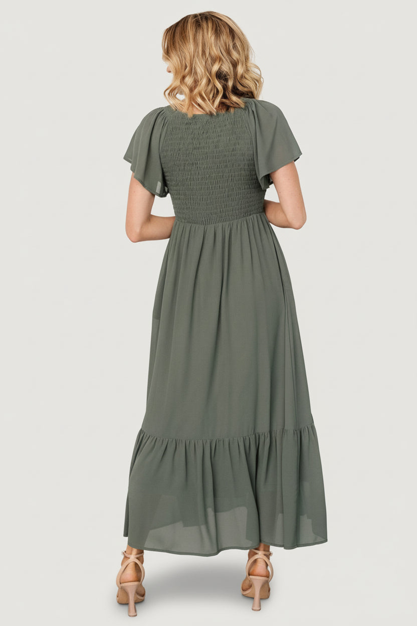 Monica Smocked Dress | Baltic Born Dark Sage