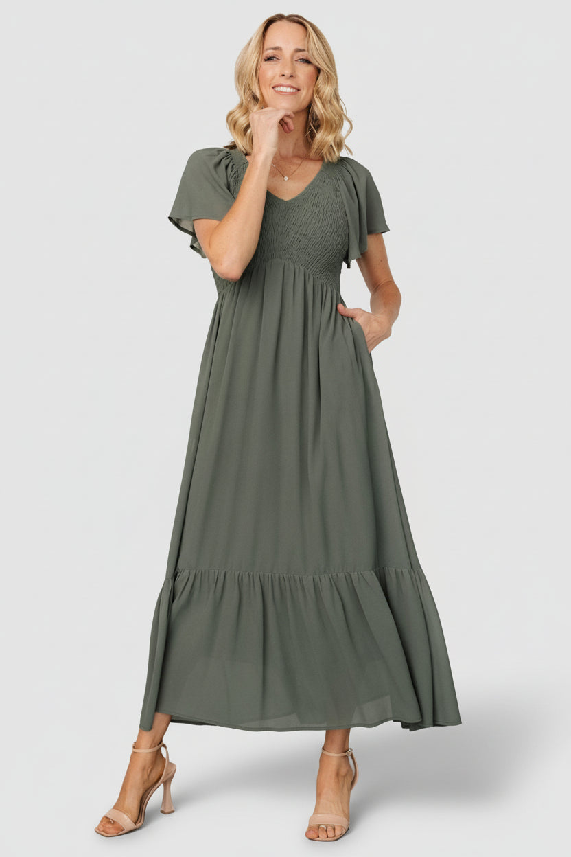 Monica Smocked Dress | Baltic Born Dark Sage