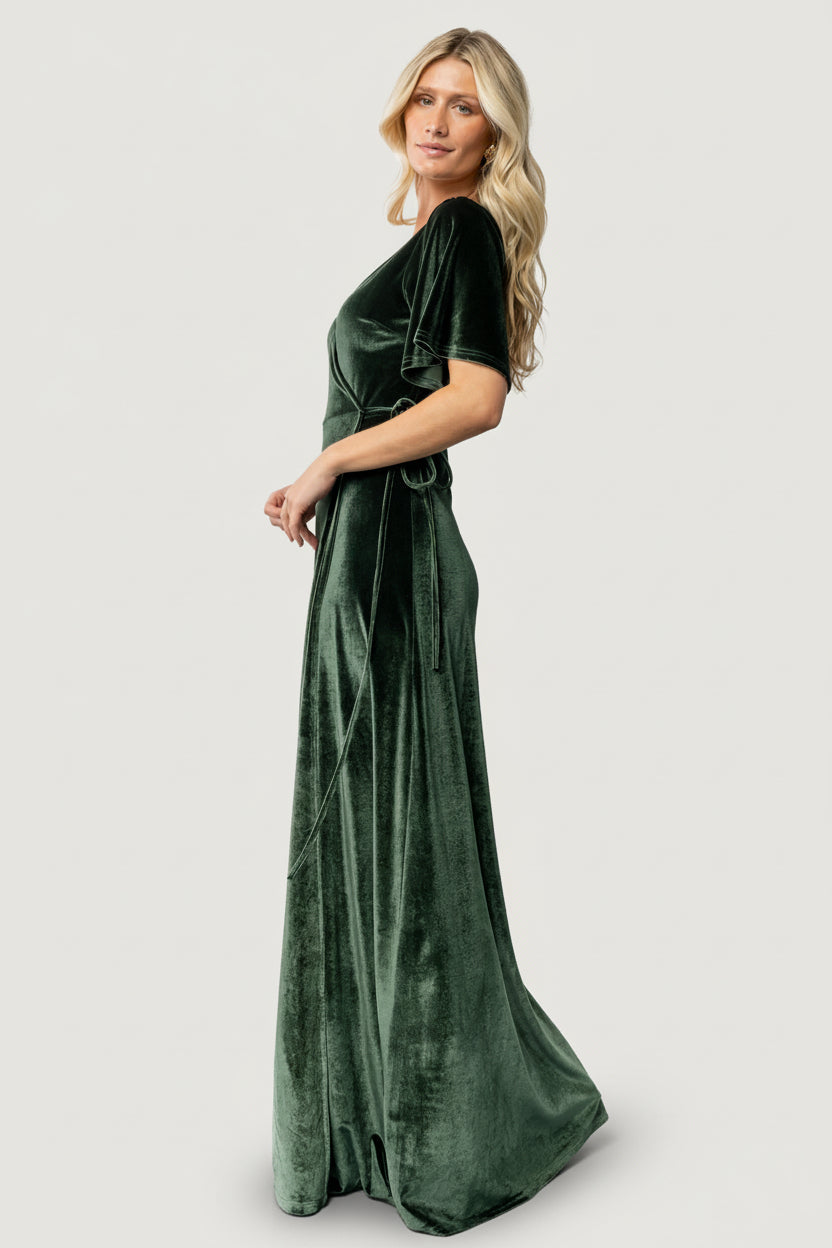 Meghan Velvet Wrap Maxi Dress | Baltic Born Deep Green