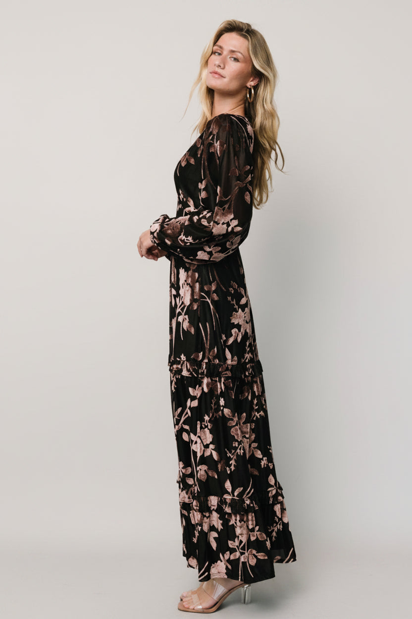 Liana Velvet Embossed Maxi Dress | Baltic Born Black