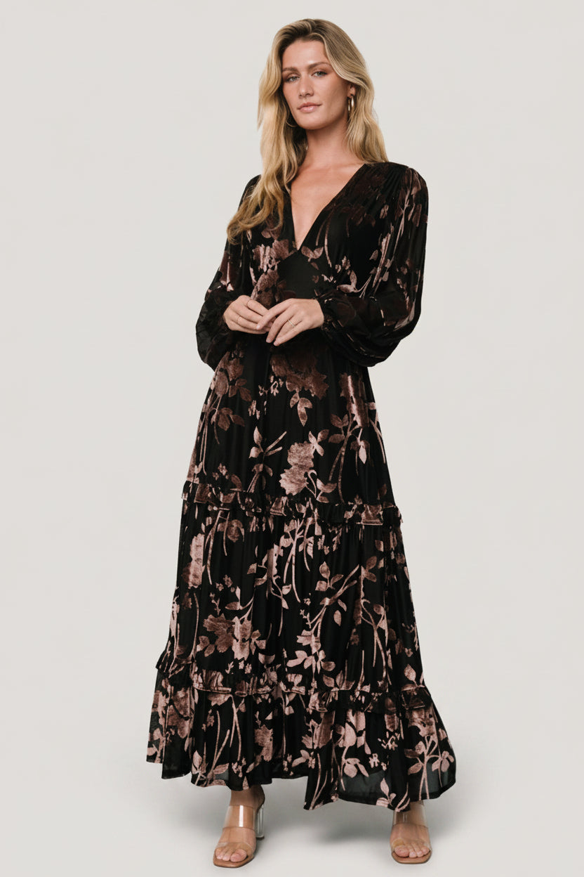 Liana Velvet Embossed Maxi Dress | Baltic Born Black