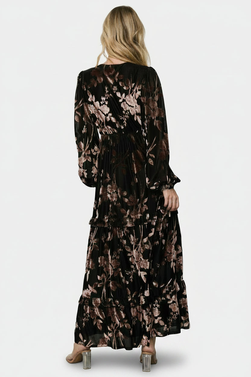 Liana Velvet Embossed Maxi Dress | Baltic Born Black