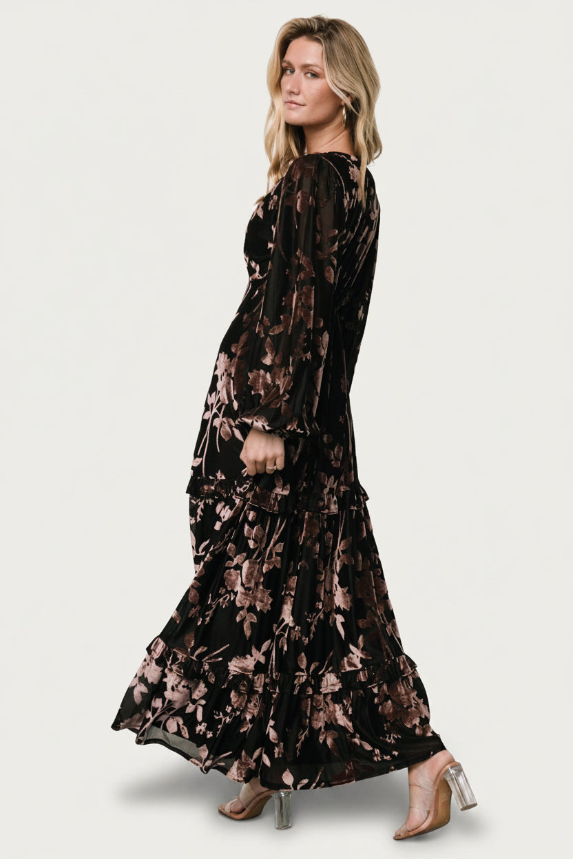 Liana Velvet Embossed Maxi Dress | Baltic Born Black
