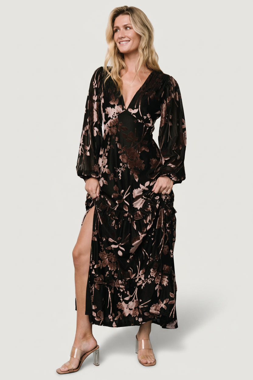 Liana Velvet Embossed Maxi Dress | Baltic Born Black
