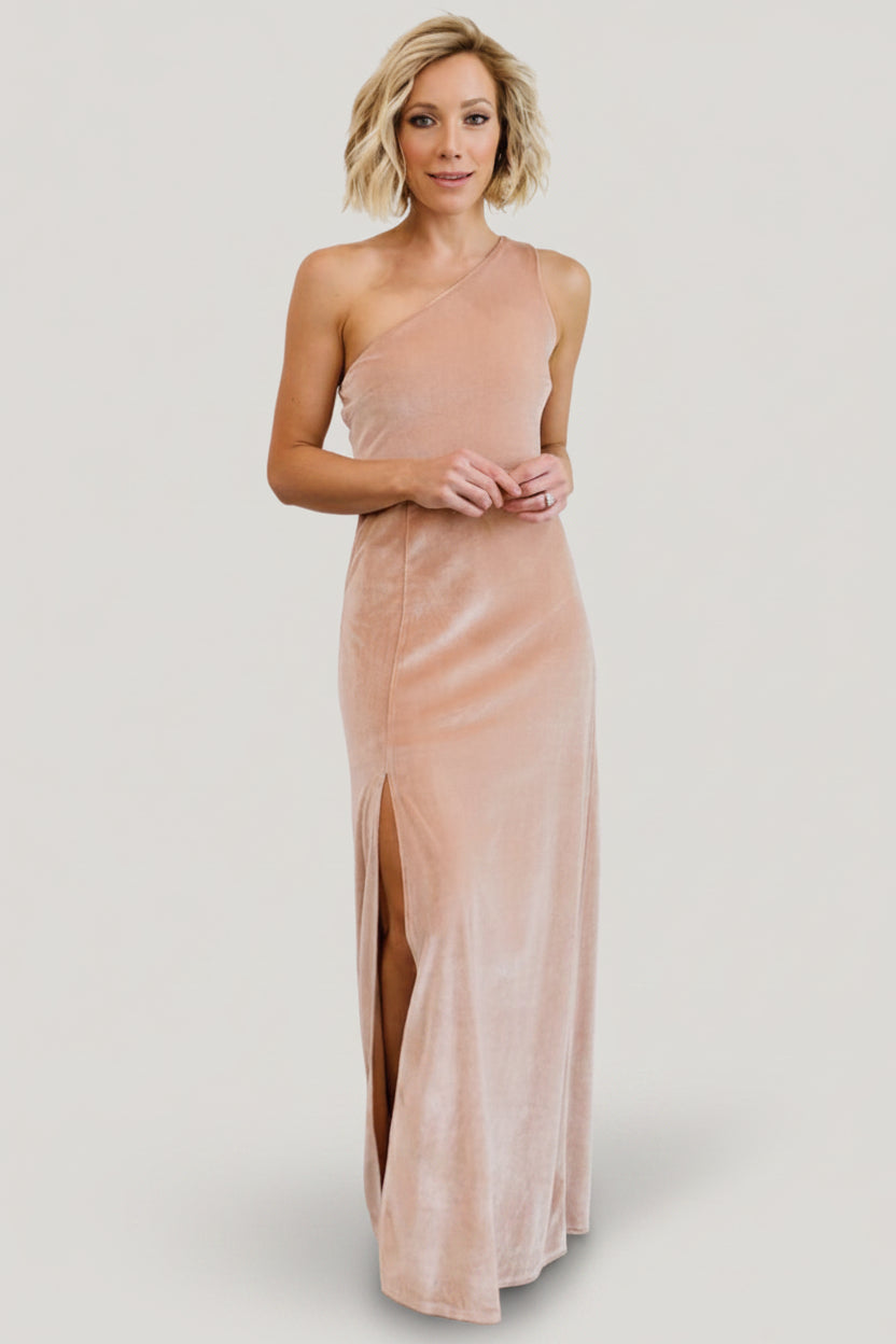 Tatiana Velvet One Shoulder Maxi Dress | Baltic Born Champagne