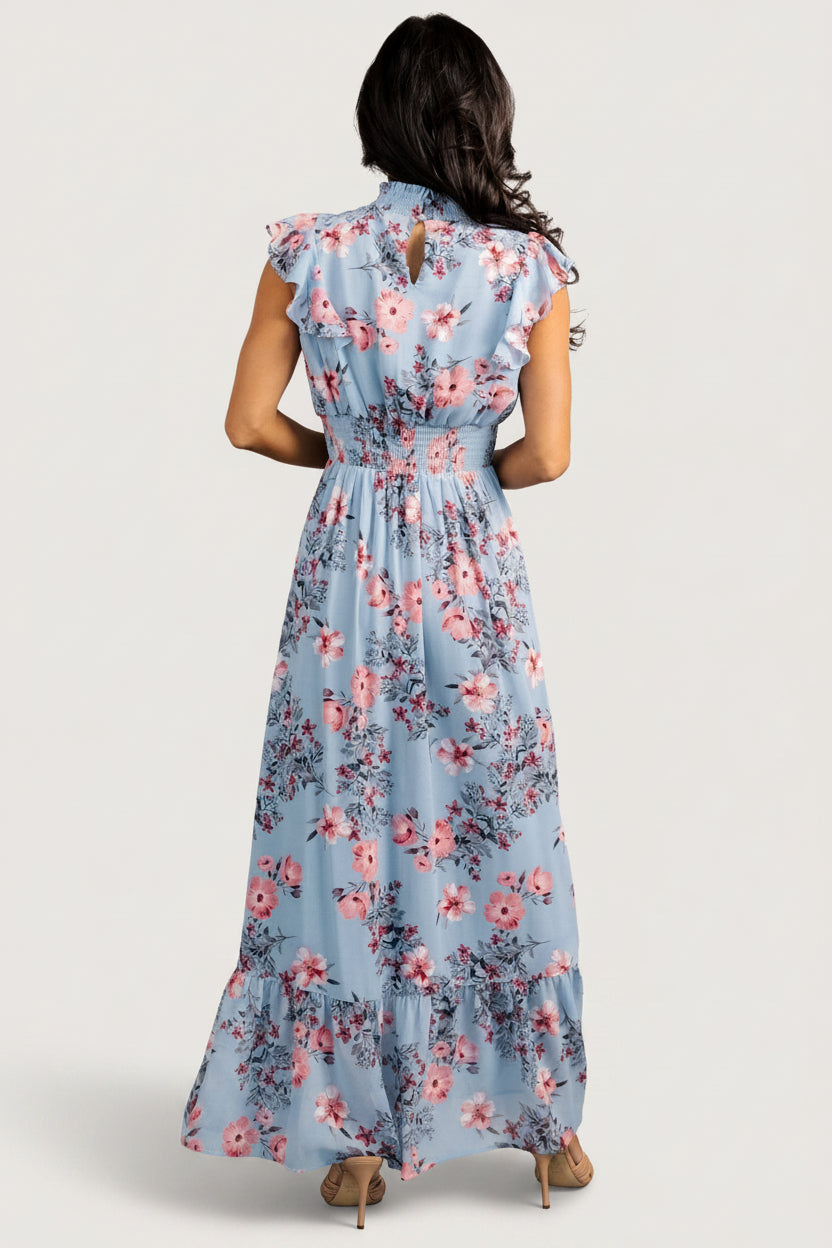Kearny Ruffle Maxi Dress | Baltic Born Light Blue + Blush