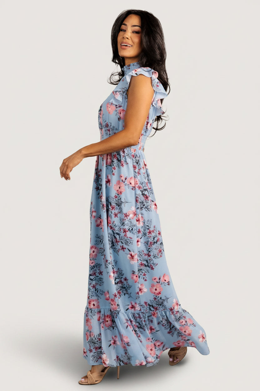 Kearny Ruffle Maxi Dress | Baltic Born Light Blue + Blush