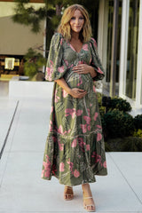 Lonna Dress | Baltic Born Olive + Fuschia Floral