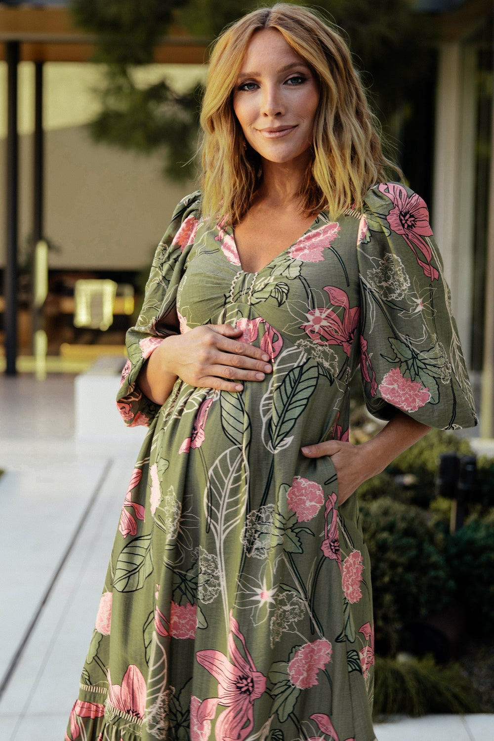 Lonna Dress | Baltic Born Olive + Fuschia Floral