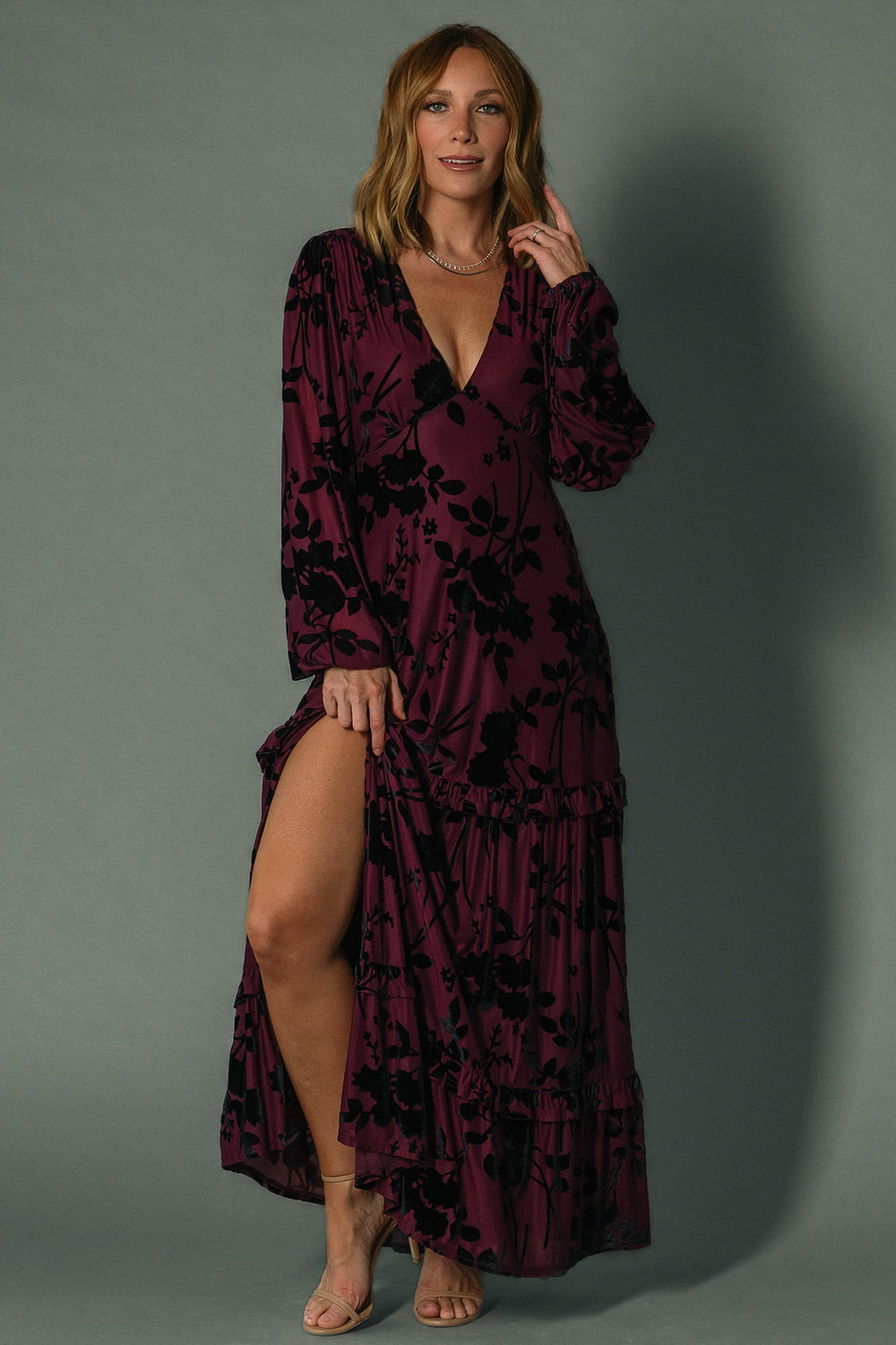 Liana Velvet Embossed Maxi Dress | Baltic Born Mulberry